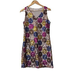 Trina Turk Glitterati Sequin Shift Dress in the Flower Child Multi size 4